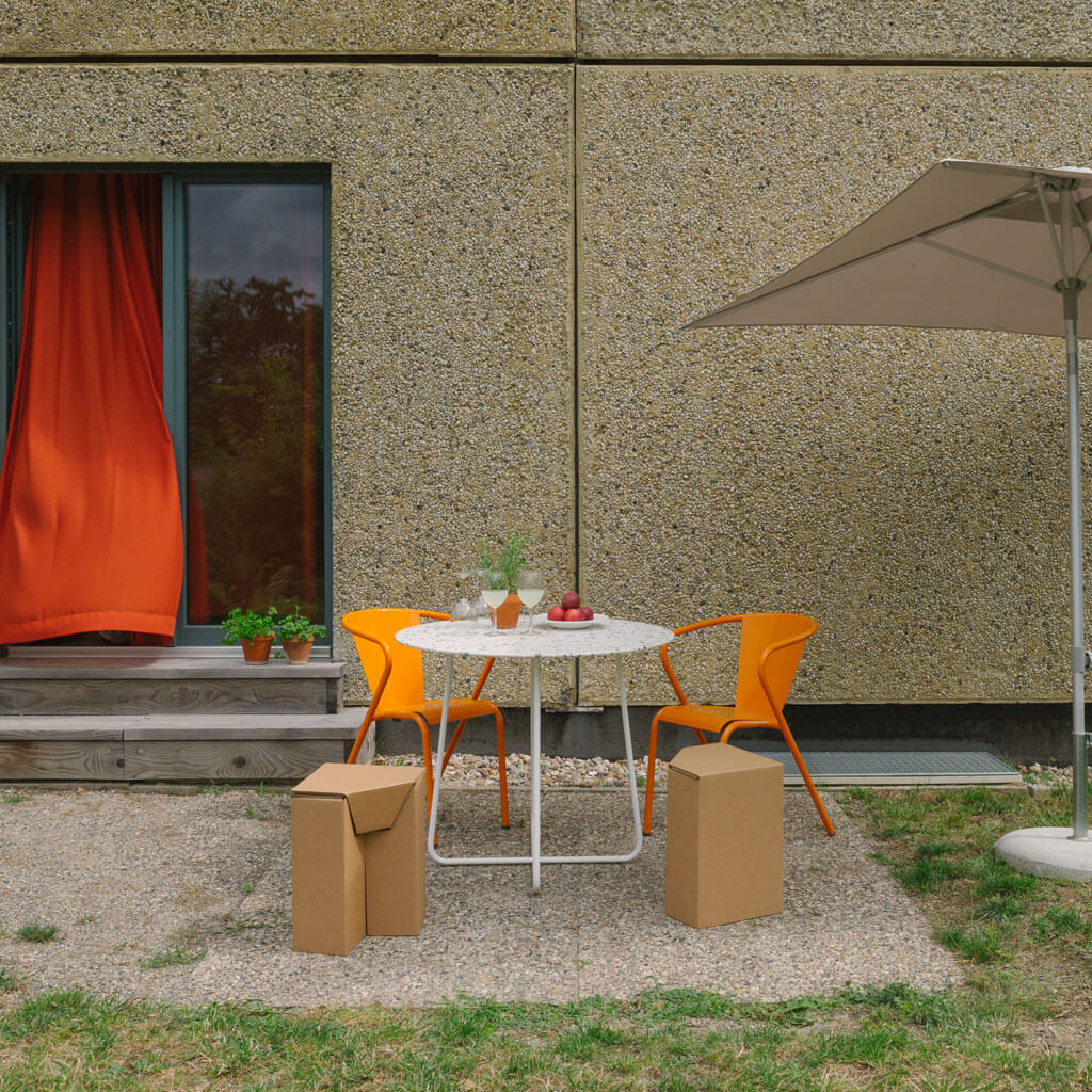 RIAB cardboard stool natural cardboard on terrace
