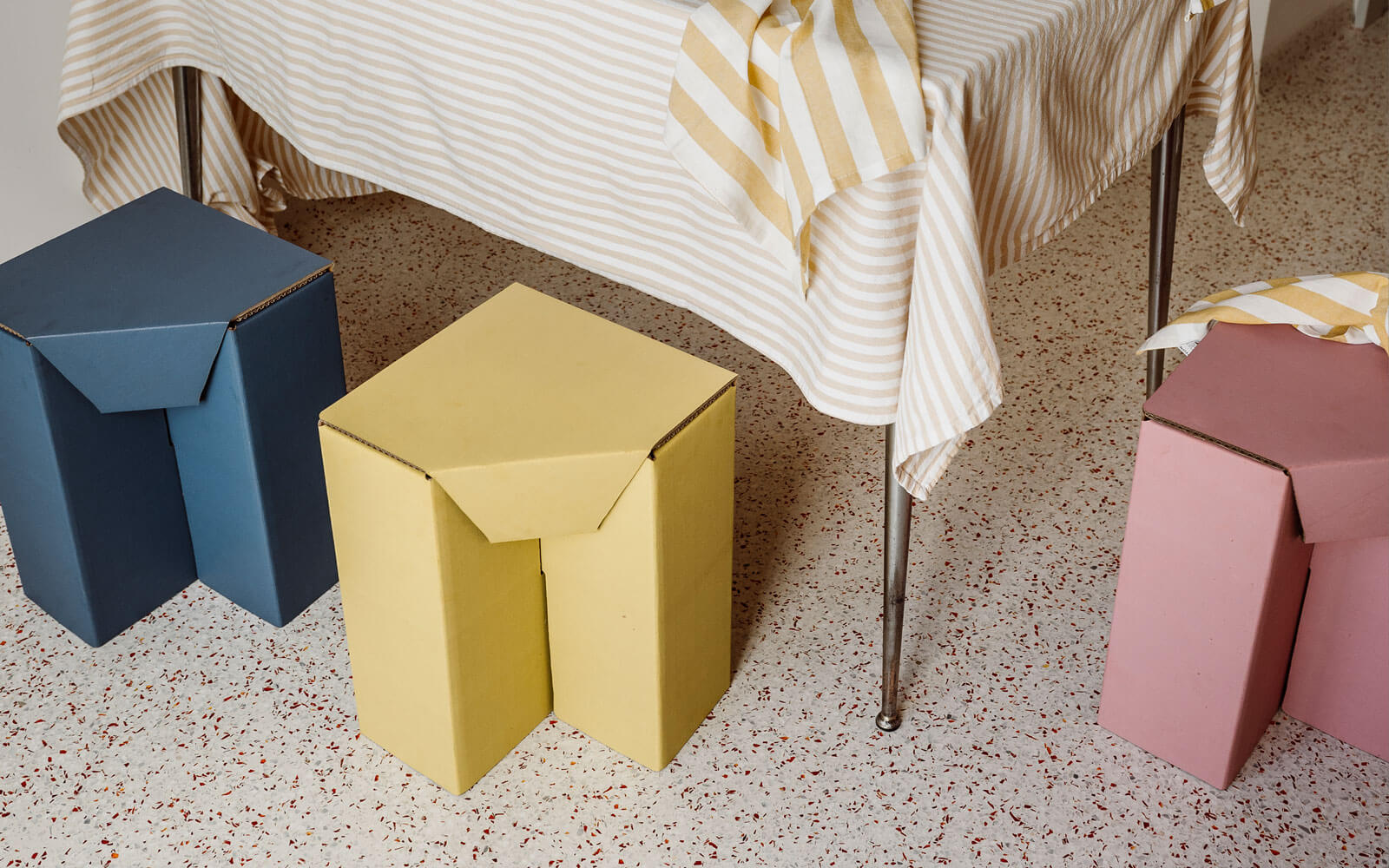 ROOM IN A BOX stool in yellow, pink and blue