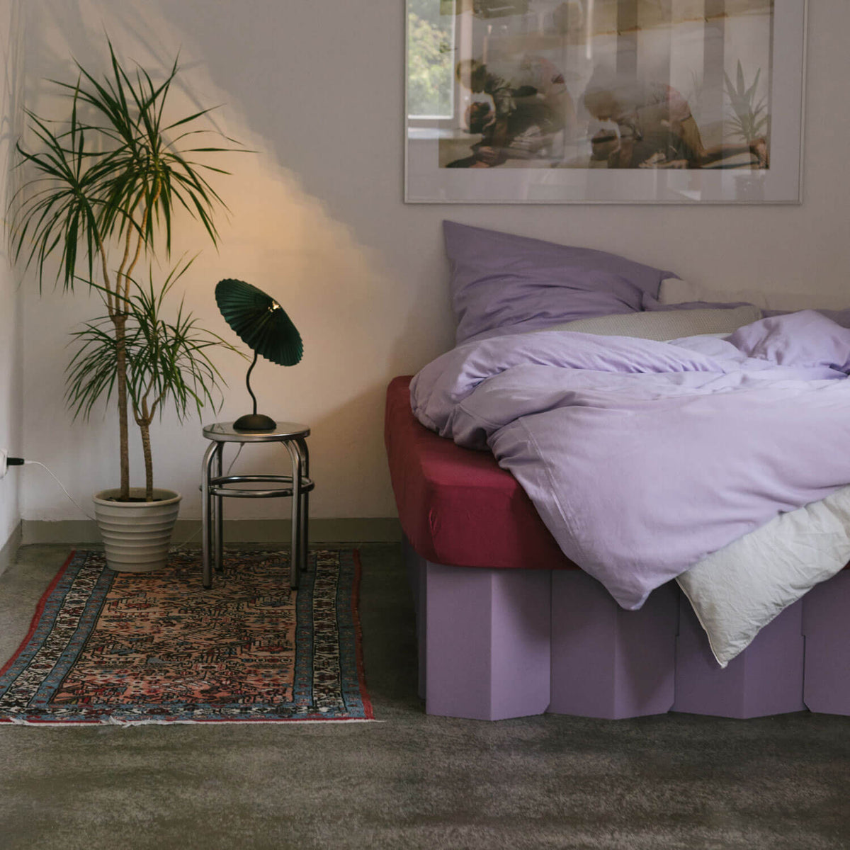 ROOM IN A BOX organic bed linen in lilac on lavender Bed 2.0