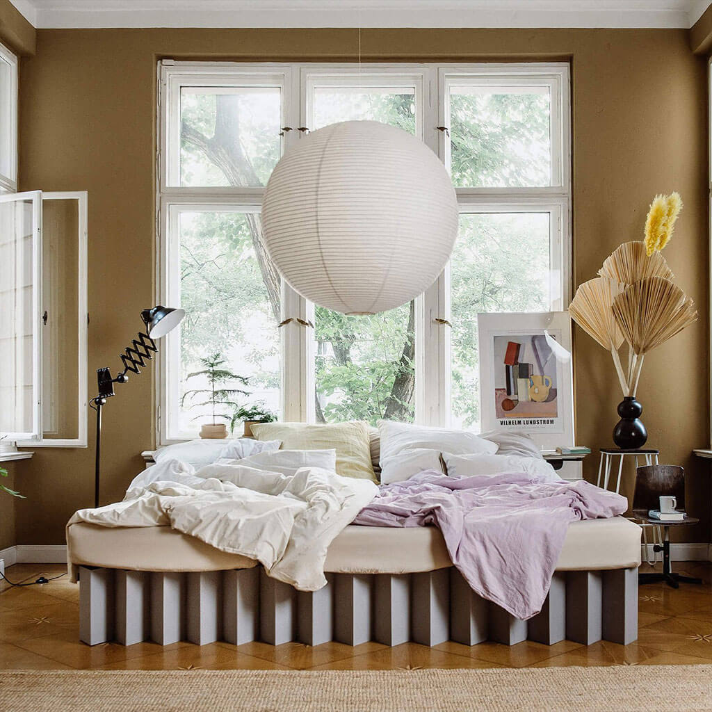 RIAB family bed made of corrugated cardboard pebble grey