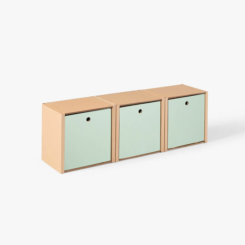 ROOM IN A BOX modular shelving system shelf 1x3 with sage drawers