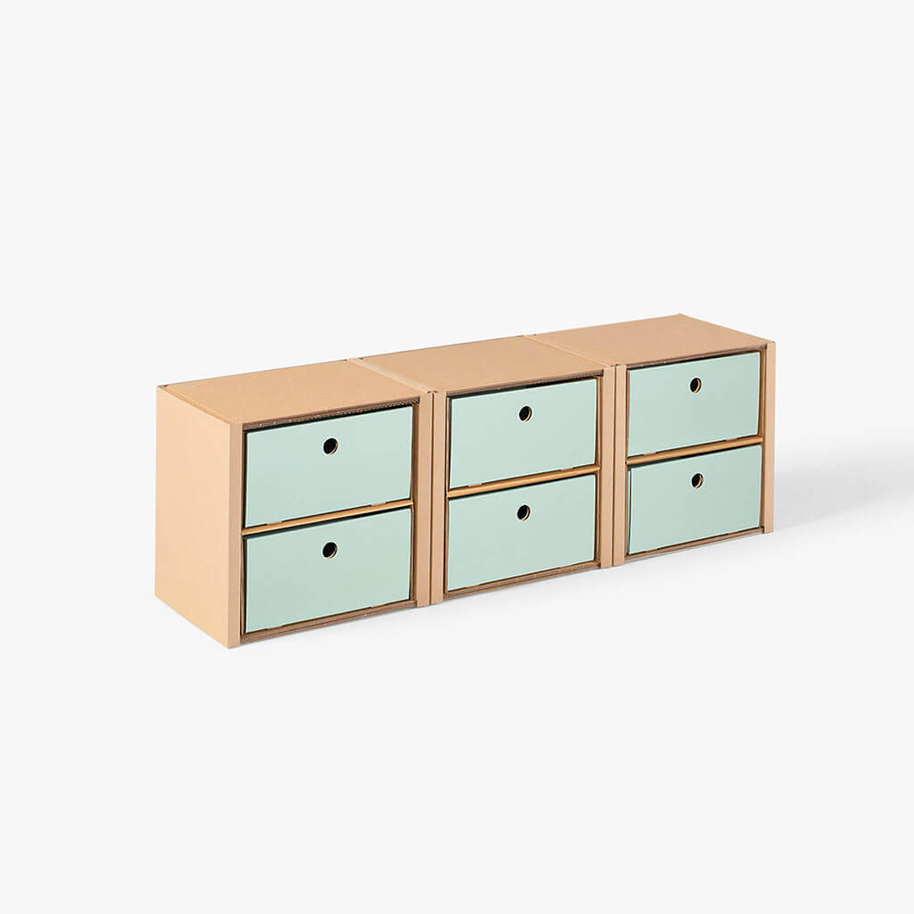 ROOM IN A BOX modular shelving system shelf 1x3 with sage drawers