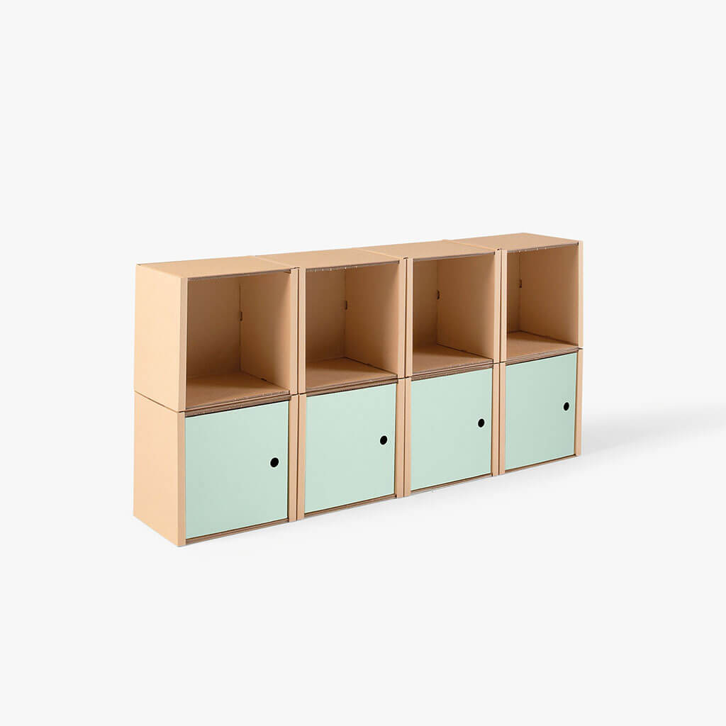 ROOM IN A BOX modular shelving system shelf 2x4 with 4 sage doors