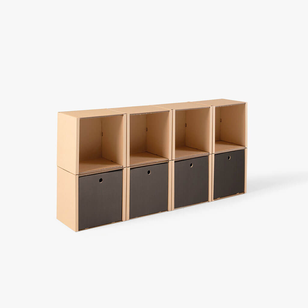 ROOM IN A BOX modular shelving system shelf 2x4 with 4 black drawers