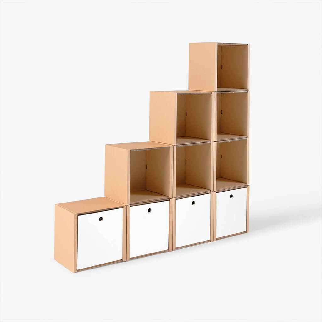 ROOM IN A BOX modular shelving system stair shelf large with 4 drawers white