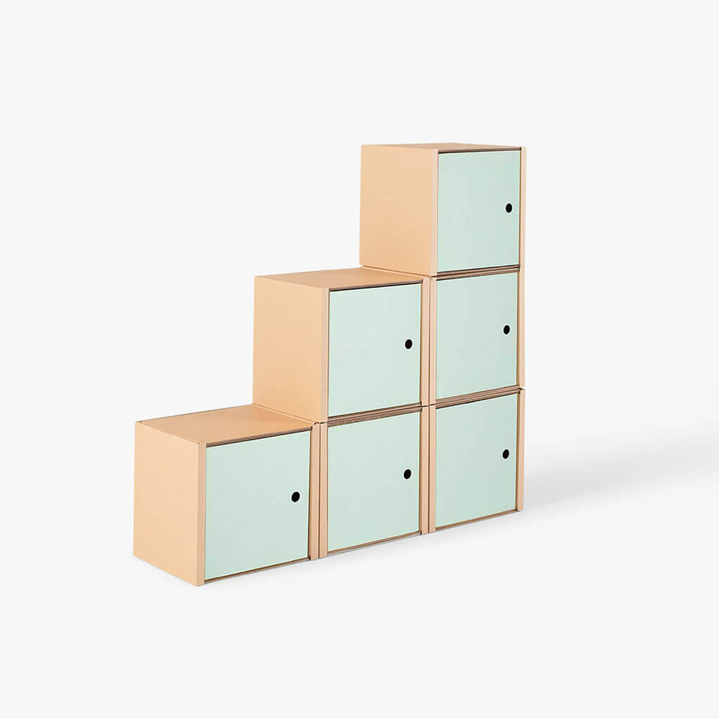 ROOM IN A BOX modular shelving system stair shelf small with 6 doors sage
